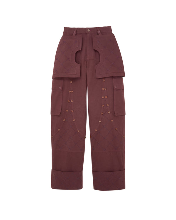 Rhinestone monogram pants Maroon