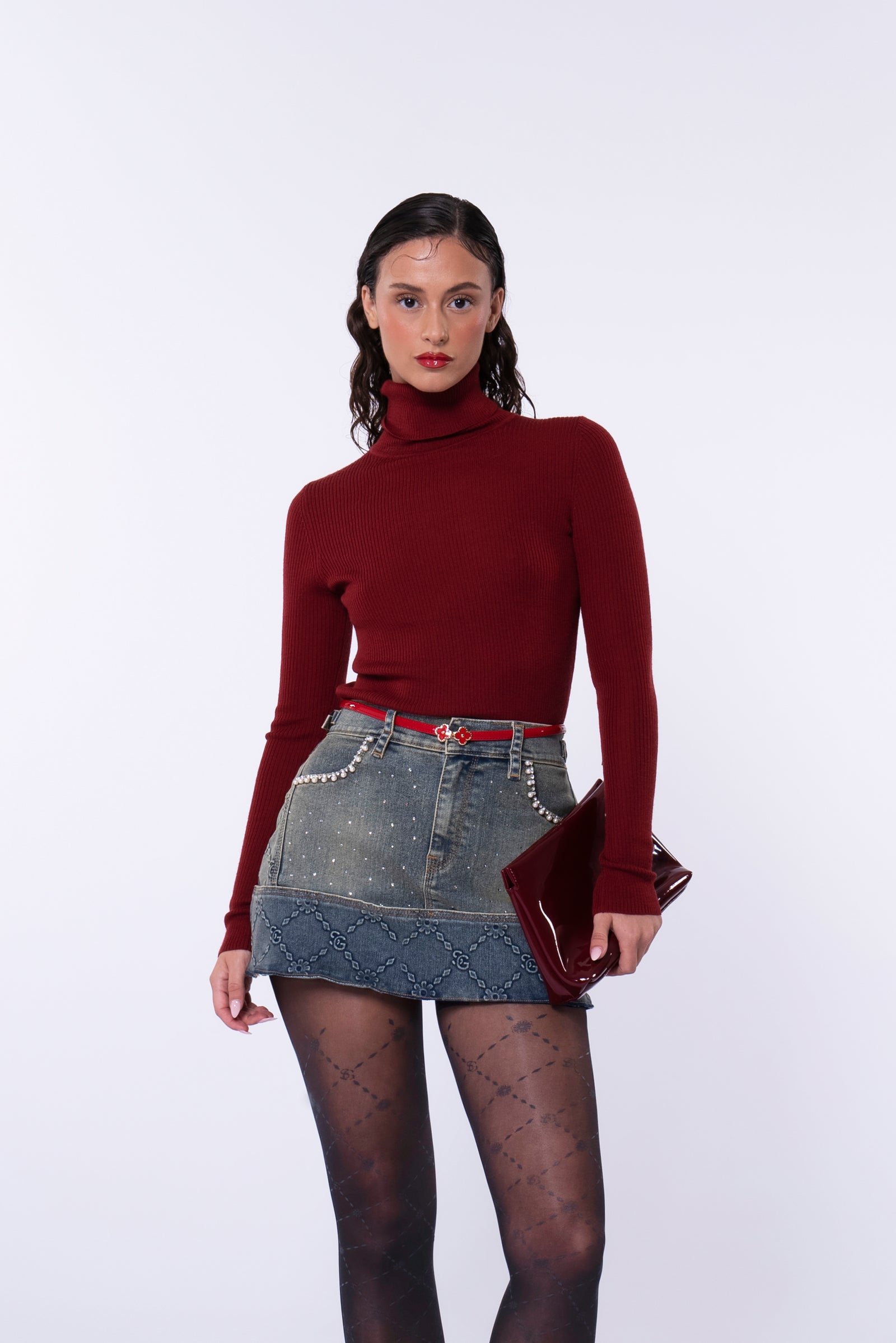 SG embossed denim skirt – Saint Giovanni De La Mode