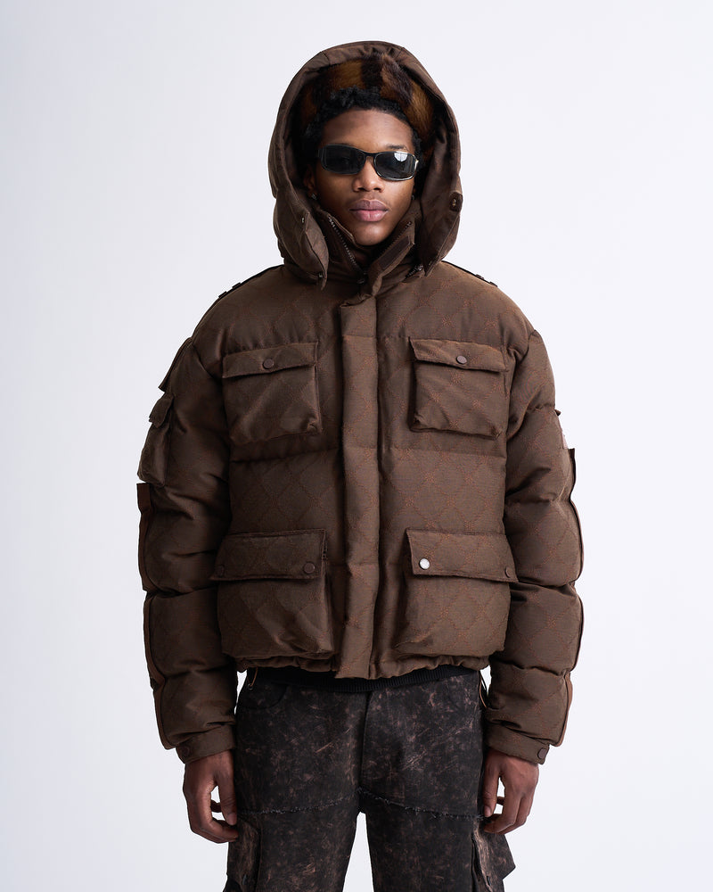 Jacquard Monogram Astronaut Down Jacket (Dark Brown)