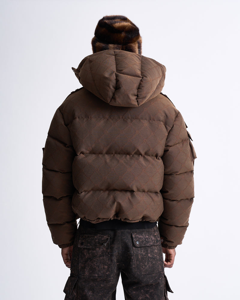 Jacquard Monogram Astronaut Down Jacket (Dark Brown)